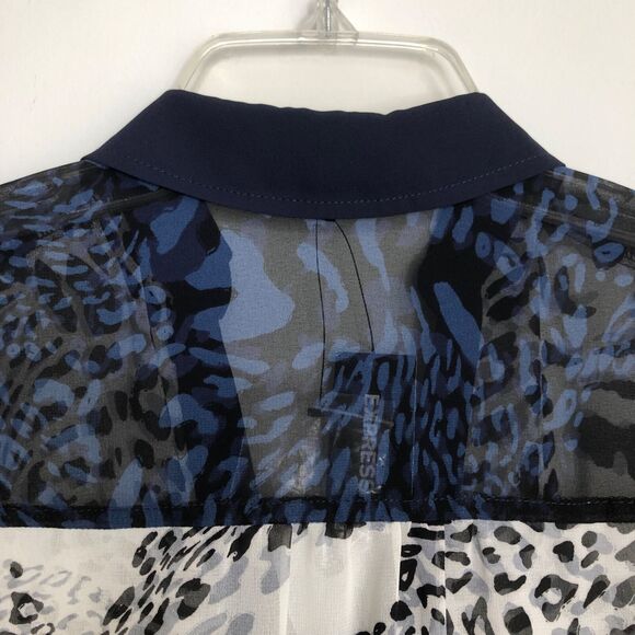 Express NWT Wms XS Sheer Black White Animal Print Button Up Blouse Casual Office - Picture 8 of 10